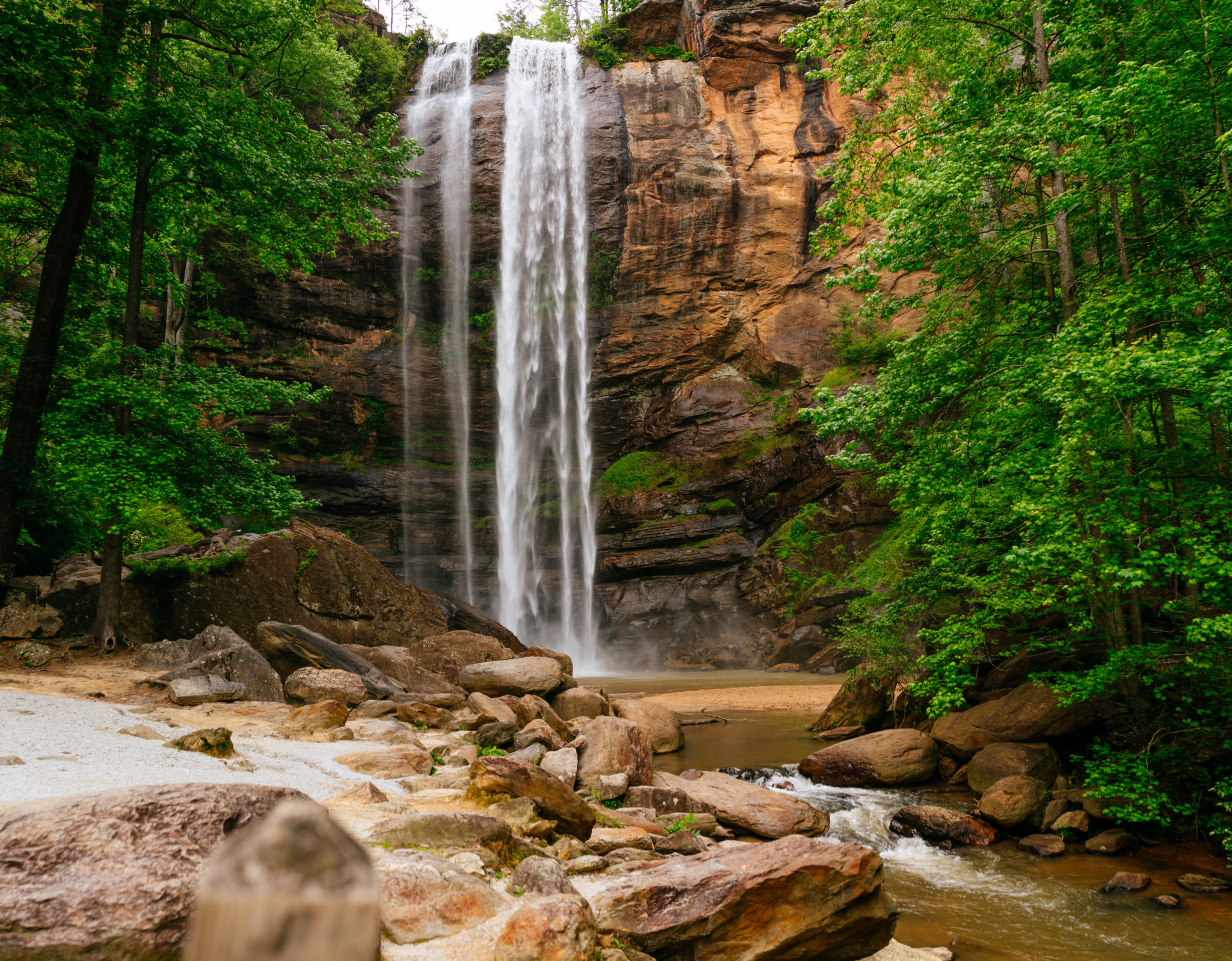 base of a tall waterfall